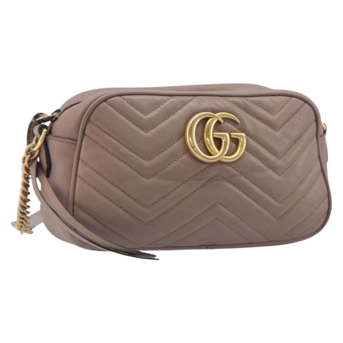 GUCCI GG Marmont Chain Shoulder Bag Leather Beige Gold Tone 447632 Auth bs37164