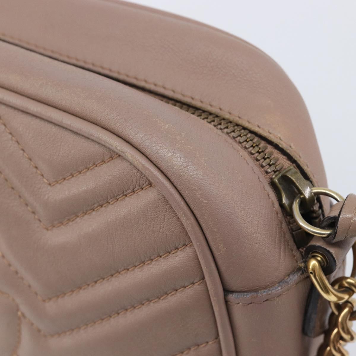 GUCCI GG Marmont Chain Shoulder Bag Leather Beige Gold Tone 447632 Auth bs37164