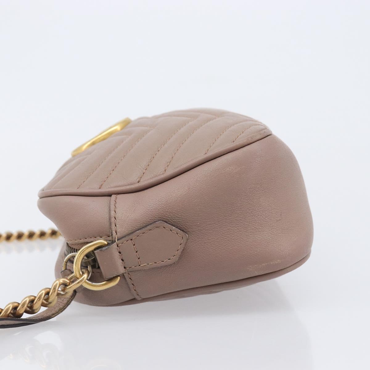 GUCCI GG Marmont Chain Shoulder Bag Leather Beige Gold Tone 447632 Auth bs37164
