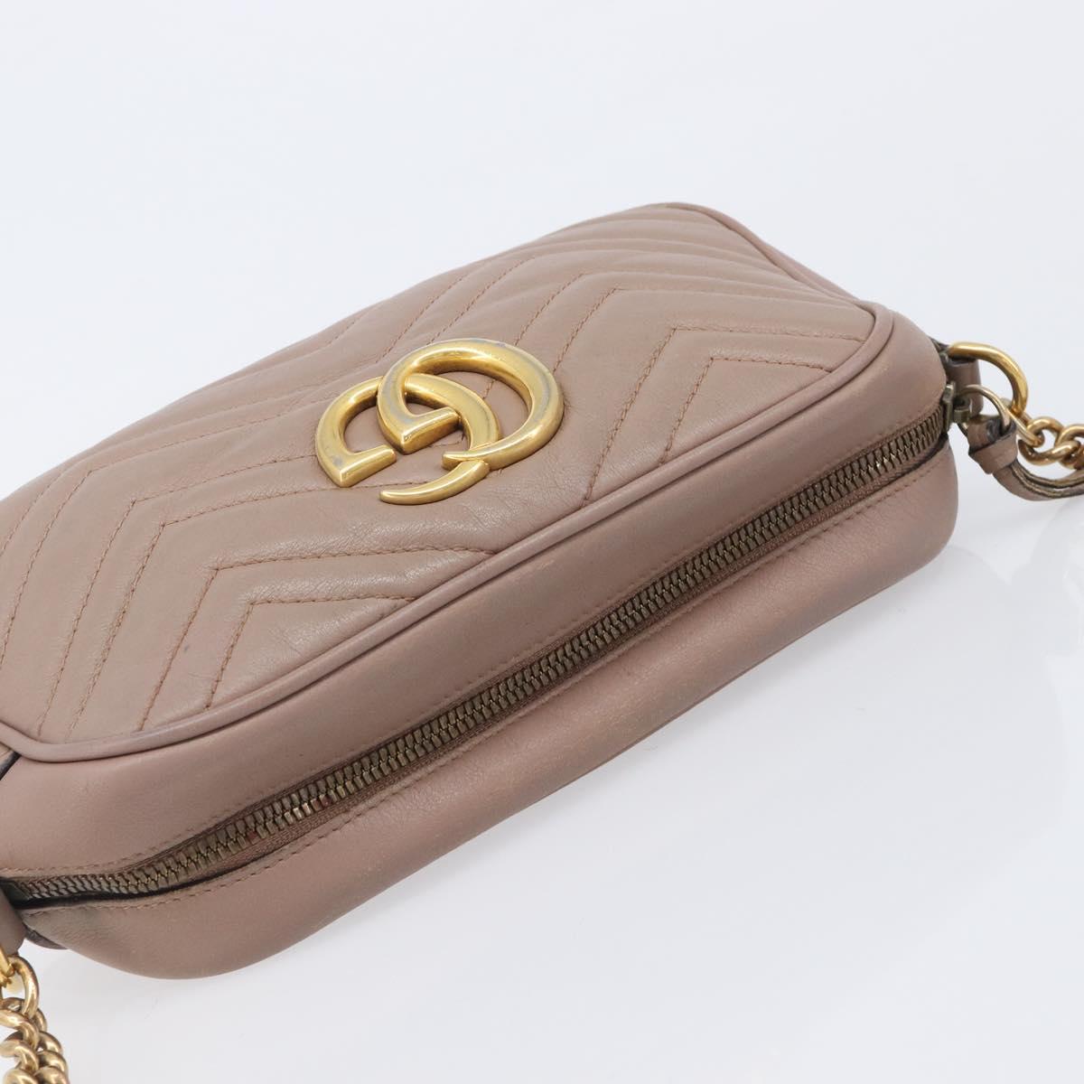 GUCCI GG Marmont Chain Shoulder Bag Leather Beige Gold Tone 447632 Auth bs37164