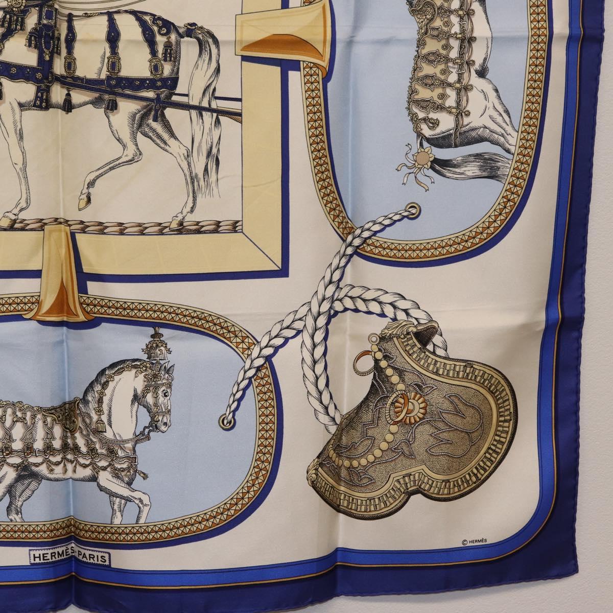 HERMES Carre 90 Scarf hGRAND APPARATh Silk Blue Auth bs37166