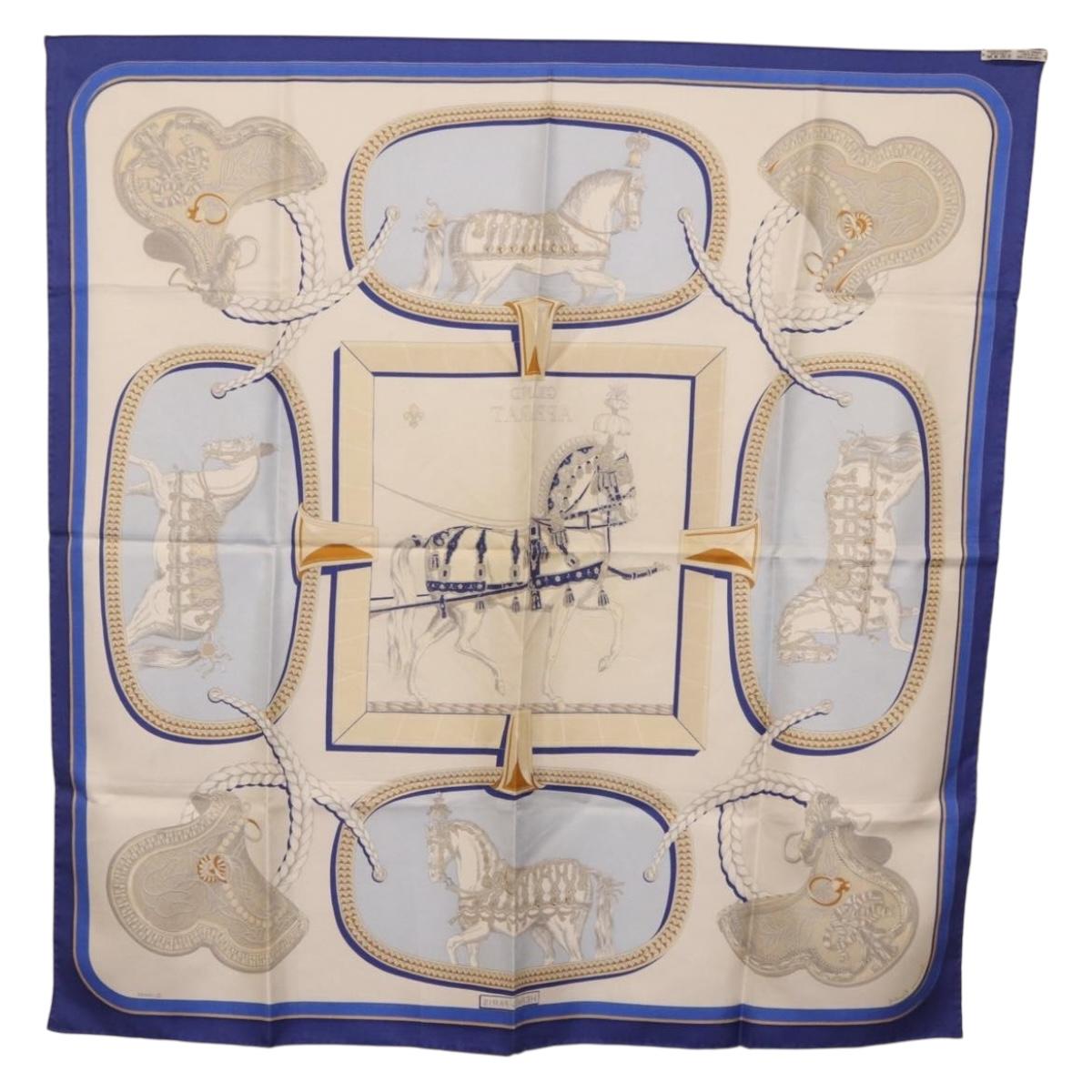 HERMES Carre 90 Scarf hGRAND APPARATh Silk Blue Auth bs37166