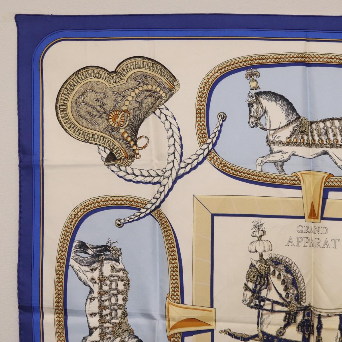 HERMES Carre 90 Scarf hGRAND APPARATh Silk Blue Auth bs37166