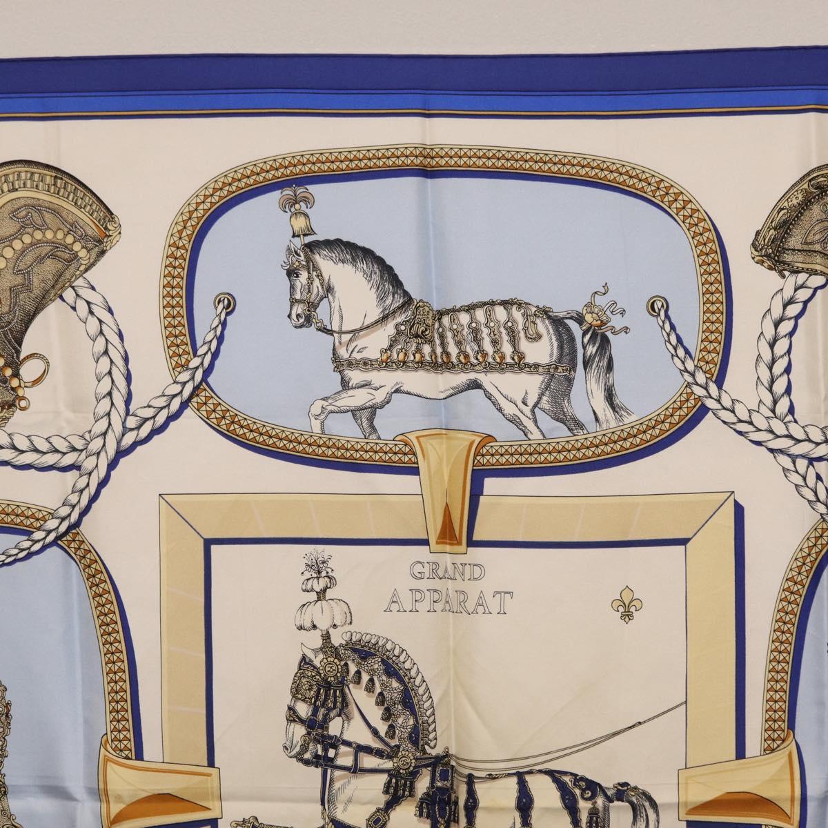 HERMES Carre 90 Scarf hGRAND APPARATh Silk Blue Auth bs37166