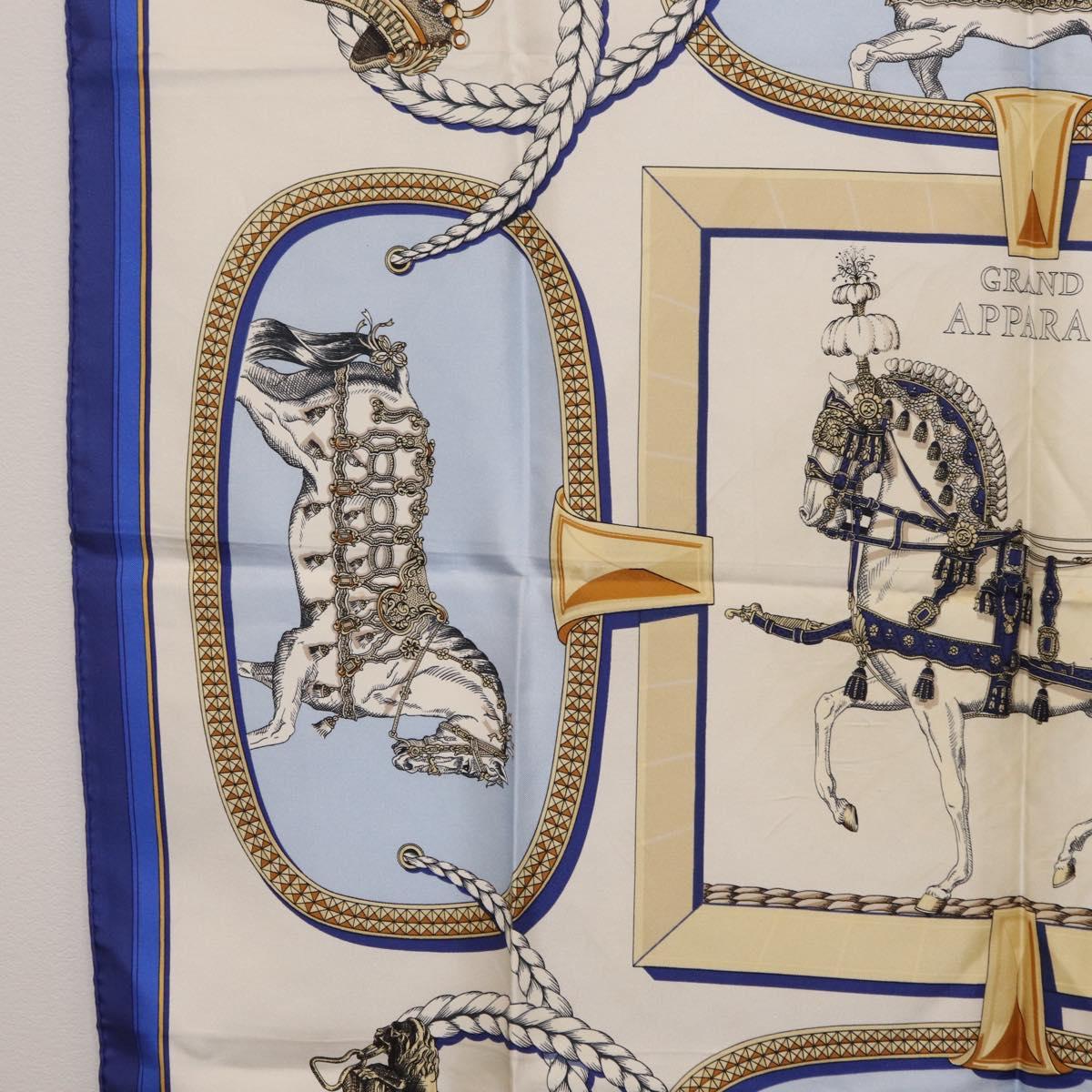 HERMES Carre 90 Scarf hGRAND APPARATh Silk Blue Auth bs37166
