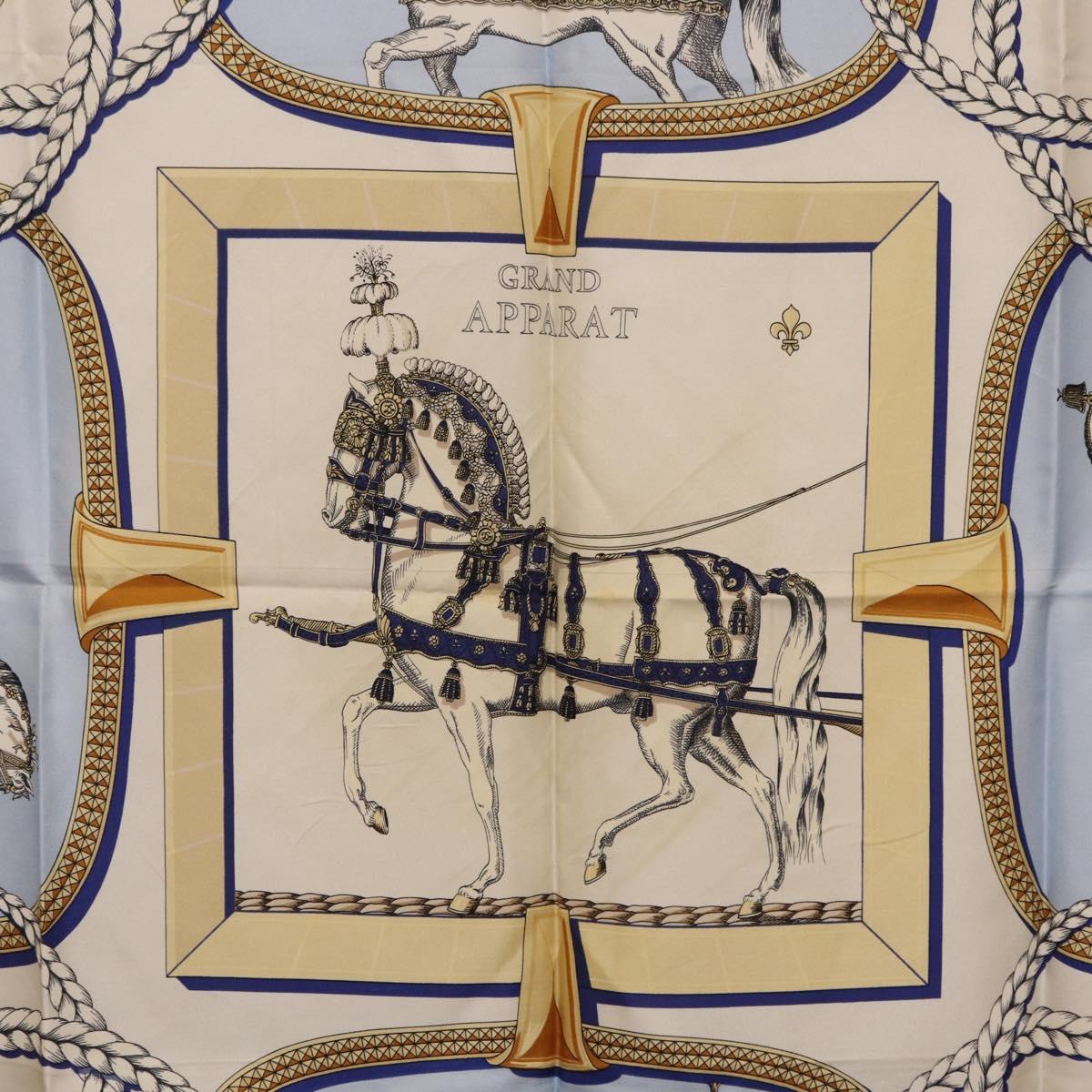 HERMES Carre 90 Scarf hGRAND APPARATh Silk Blue Auth bs37166