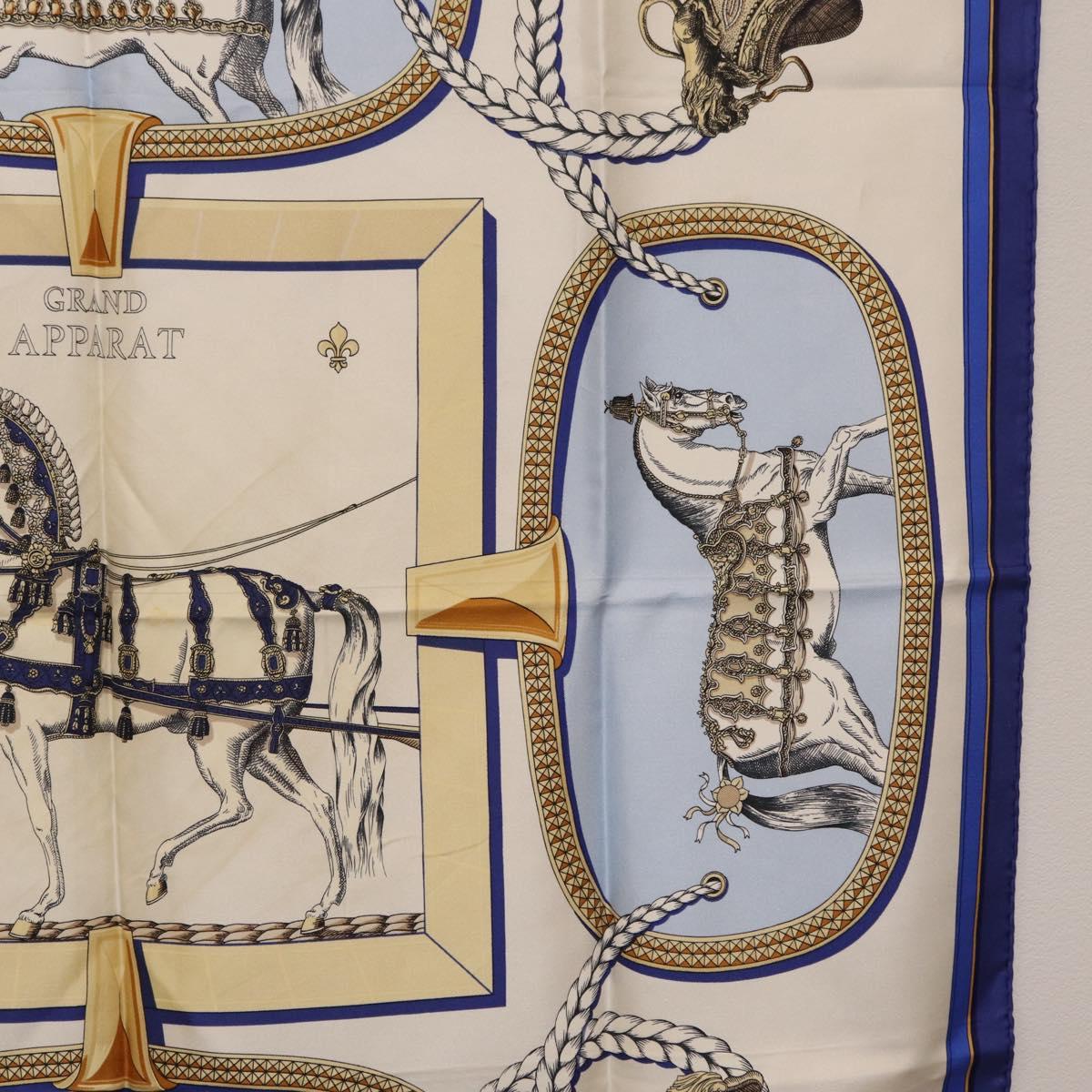 HERMES Carre 90 Scarf hGRAND APPARATh Silk Blue Auth bs37166