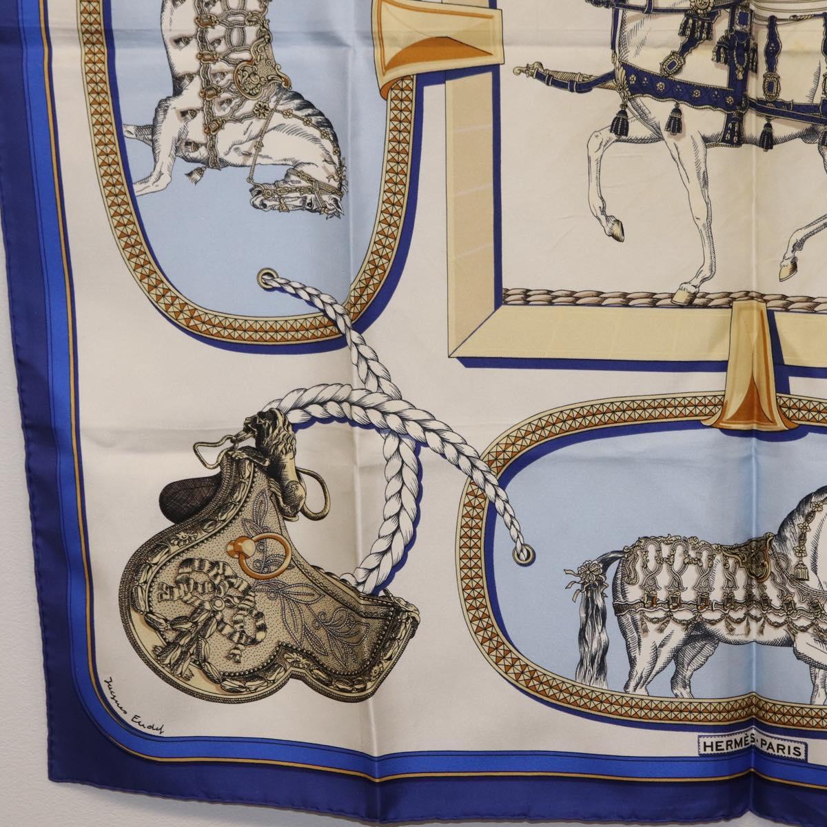 HERMES Carre 90 Scarf hGRAND APPARATh Silk Blue Auth bs37166