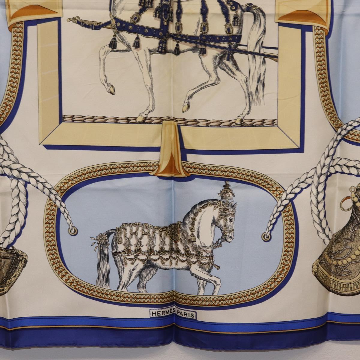 HERMES Carre 90 Scarf hGRAND APPARATh Silk Blue Auth bs37166