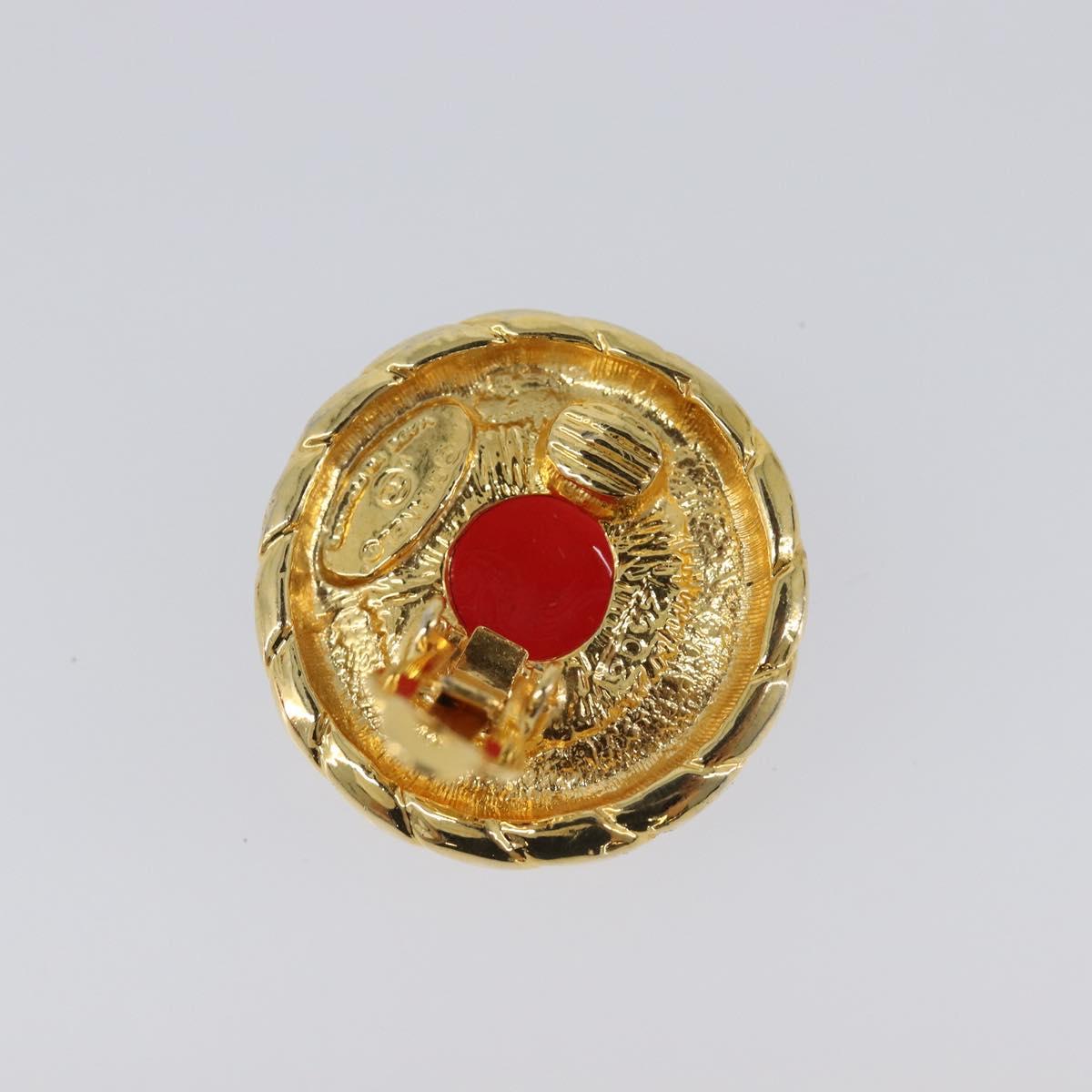 CHANEL Earring Metal Gold Tone Red CC Auth bs37169