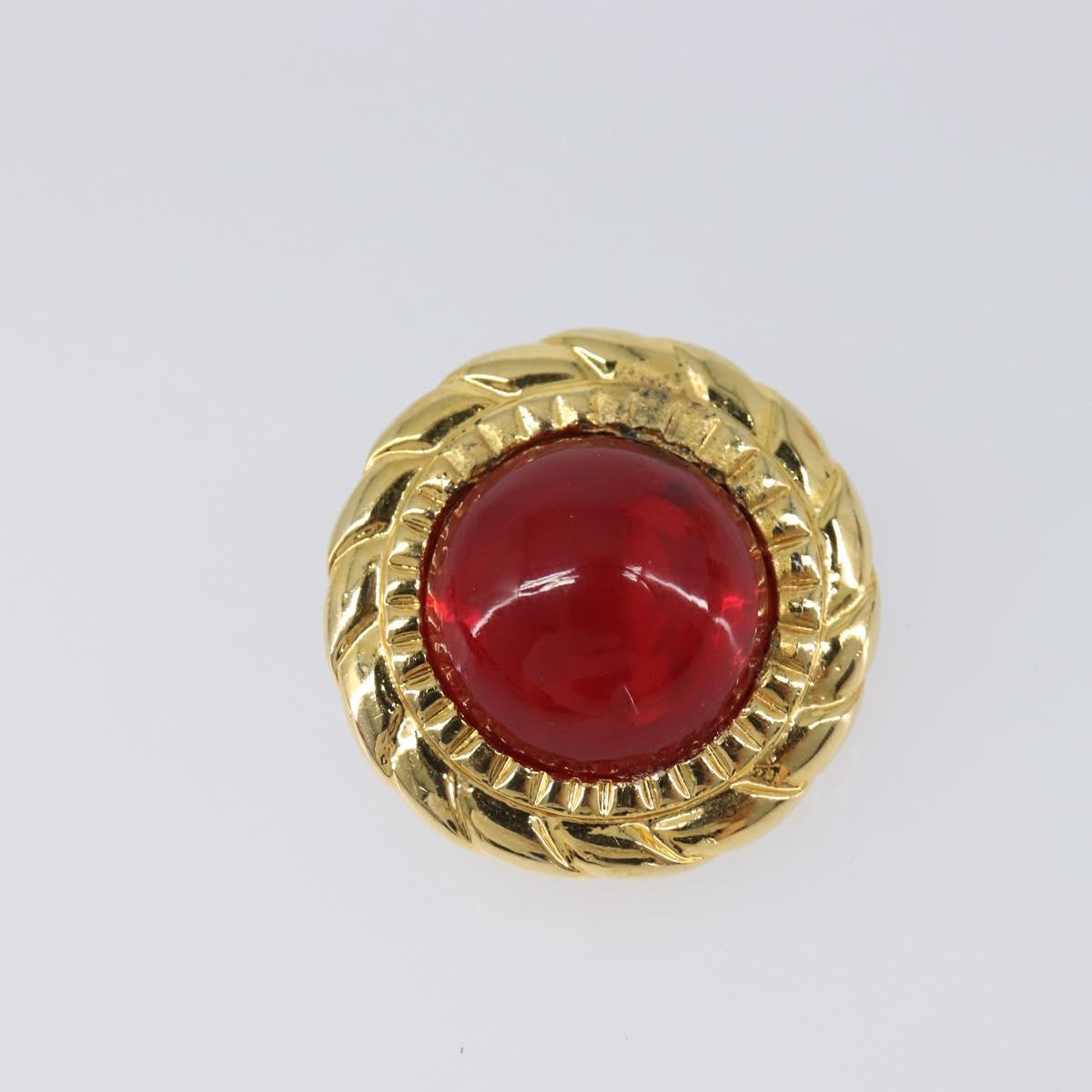 CHANEL Earring Metal Gold Tone Red CC Auth bs37169