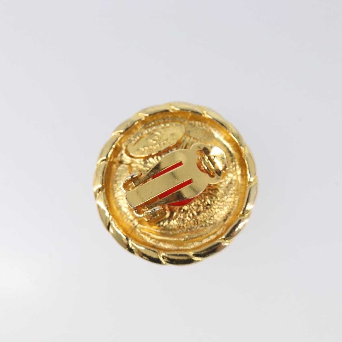 CHANEL Earring Metal Gold Tone Red CC Auth bs37169