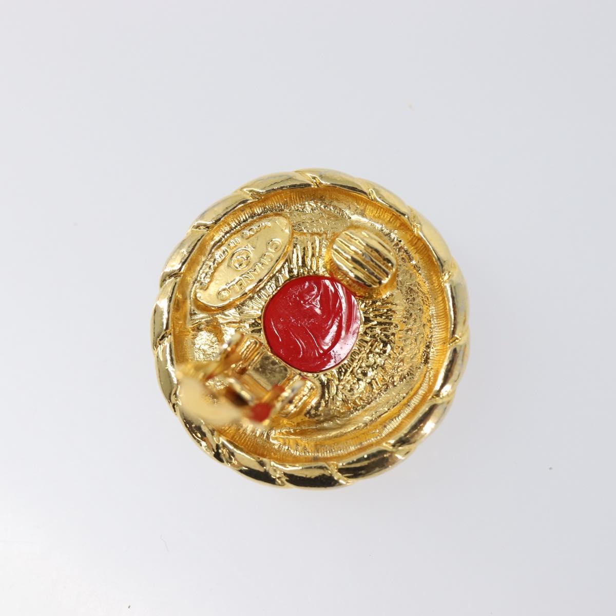 CHANEL Earring Metal Gold Tone Red CC Auth bs37169