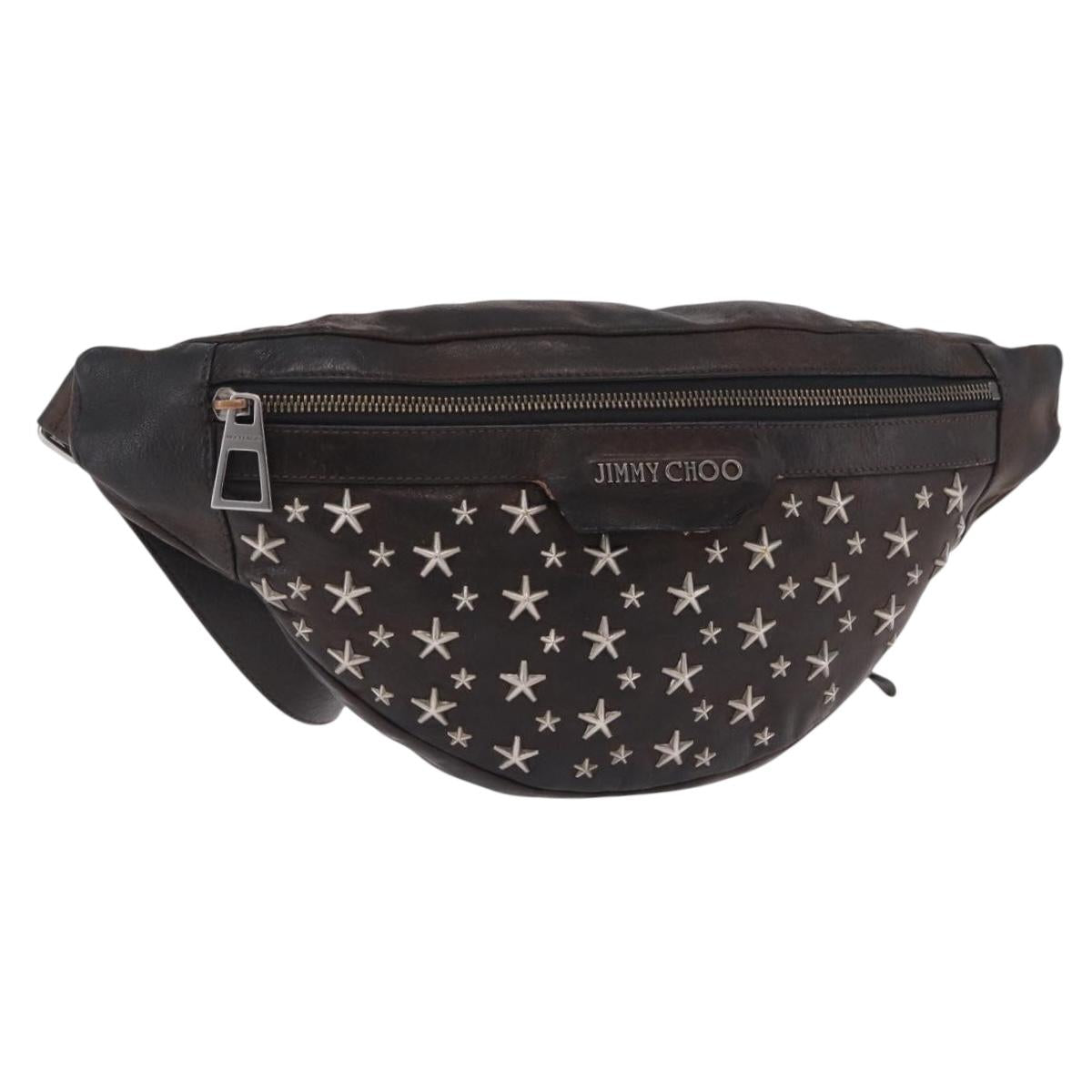 Jimmy Choo Waist Bag Leather Brown Silver Auth bs37173