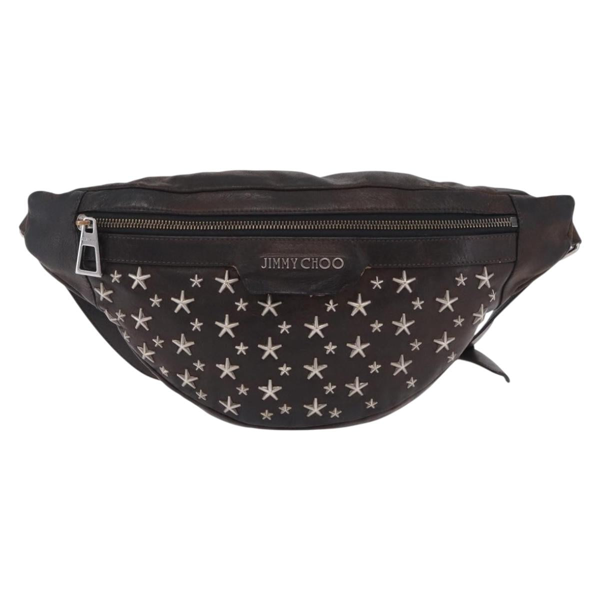 Jimmy Choo Waist Bag Leather Brown Silver Auth bs37173
