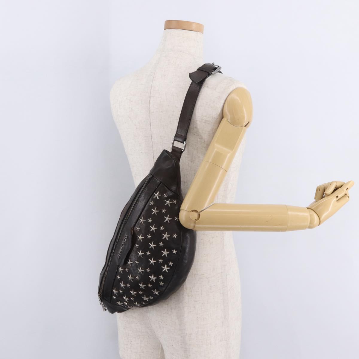 Jimmy Choo Waist Bag Leather Brown Silver Auth bs37173