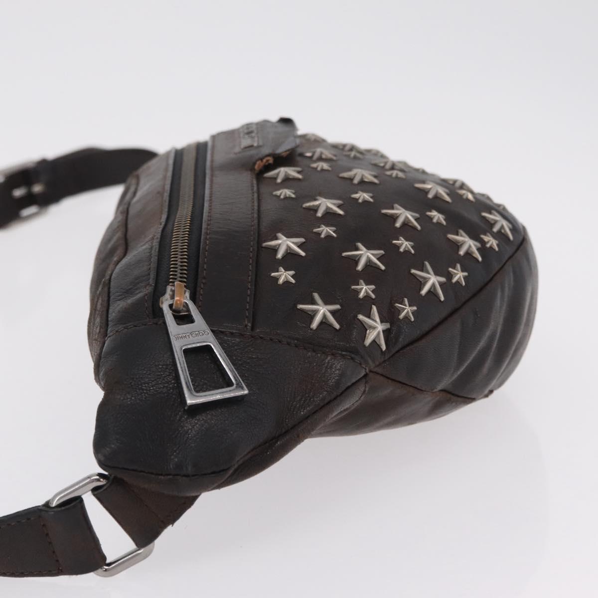 Jimmy Choo Waist Bag Leather Brown Silver Auth bs37173