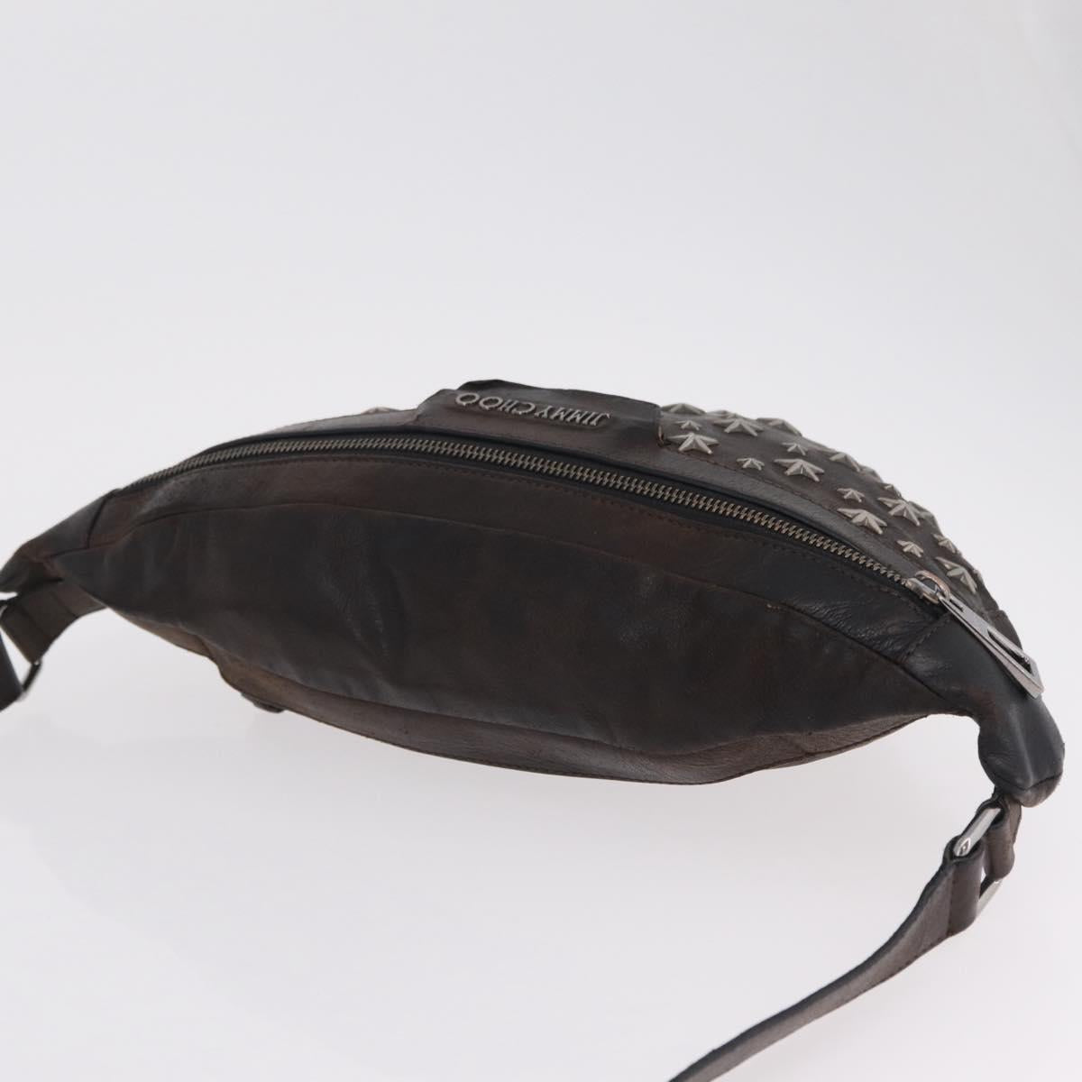 Jimmy Choo Waist Bag Leather Brown Silver Auth bs37173