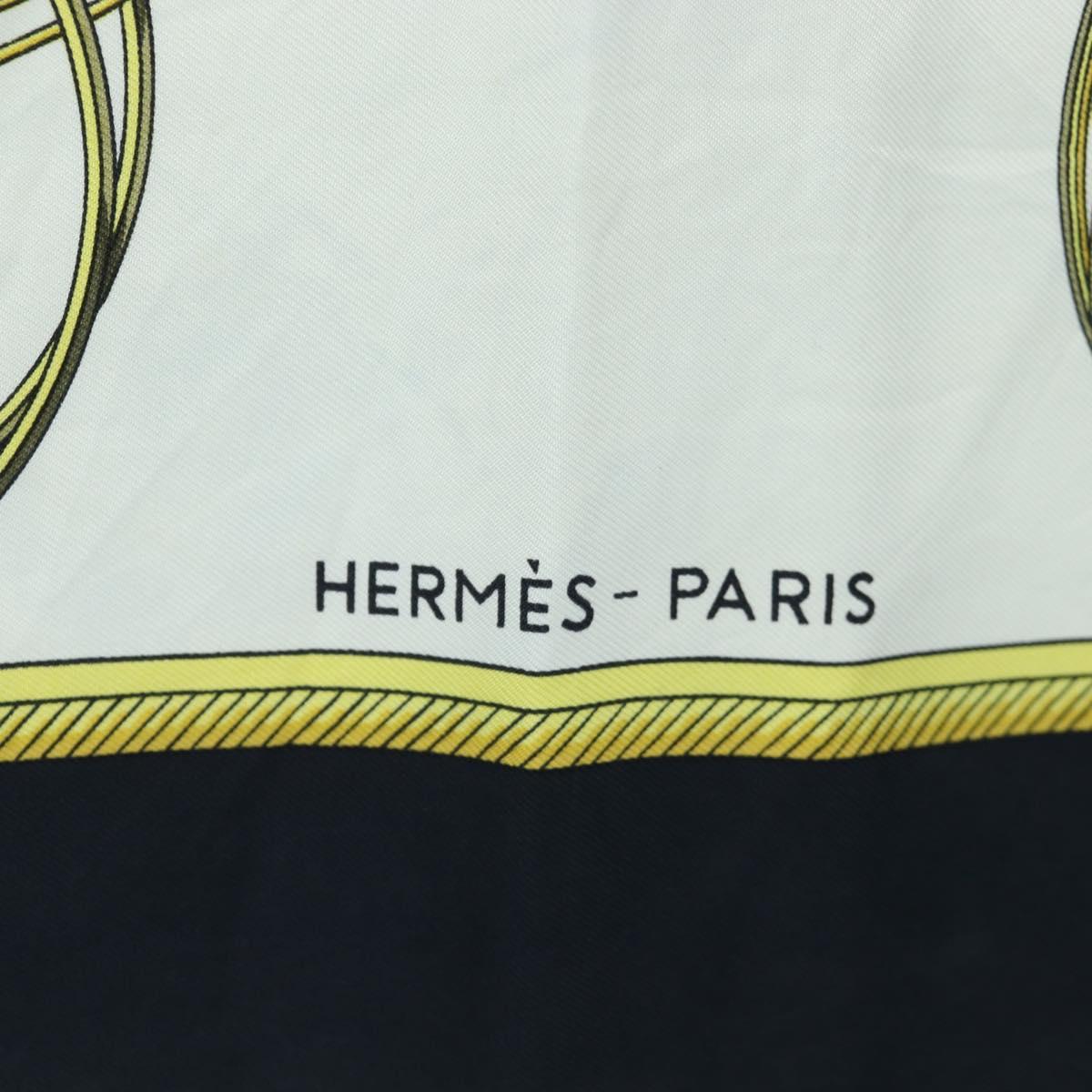 HERMES Carre 90 Scarf Silk Black White Auth bs37175