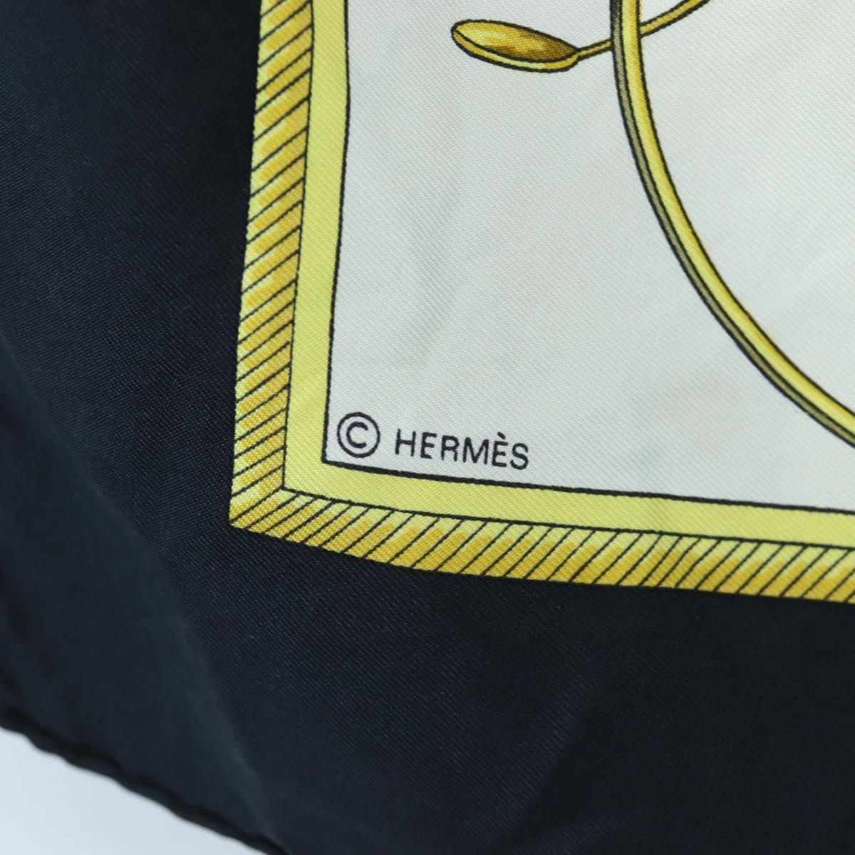 HERMES Carre 90 Scarf Silk Black White Auth bs37175