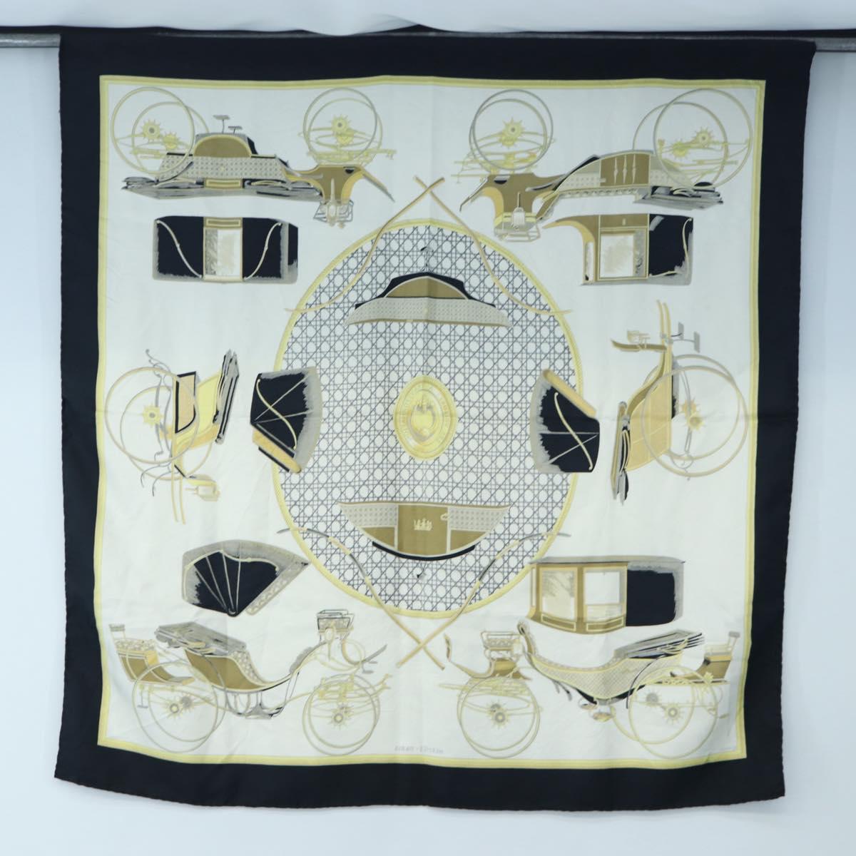 HERMES Carre 90 Scarf Silk Black White Auth bs37175