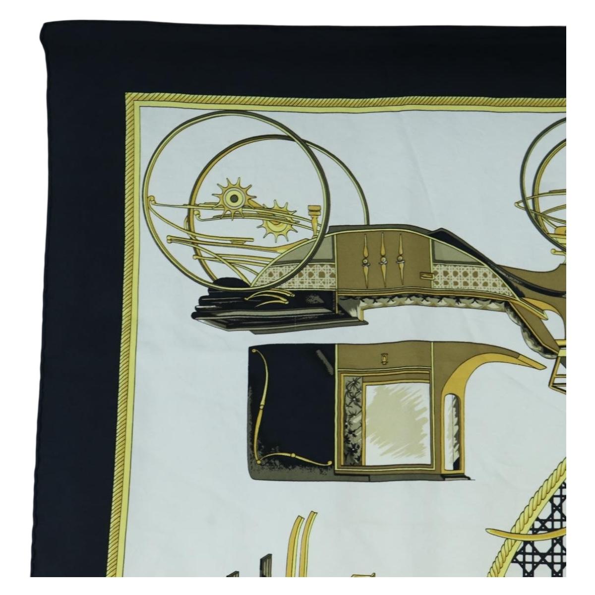 HERMES Carre 90 Scarf Silk Black White Auth bs37175