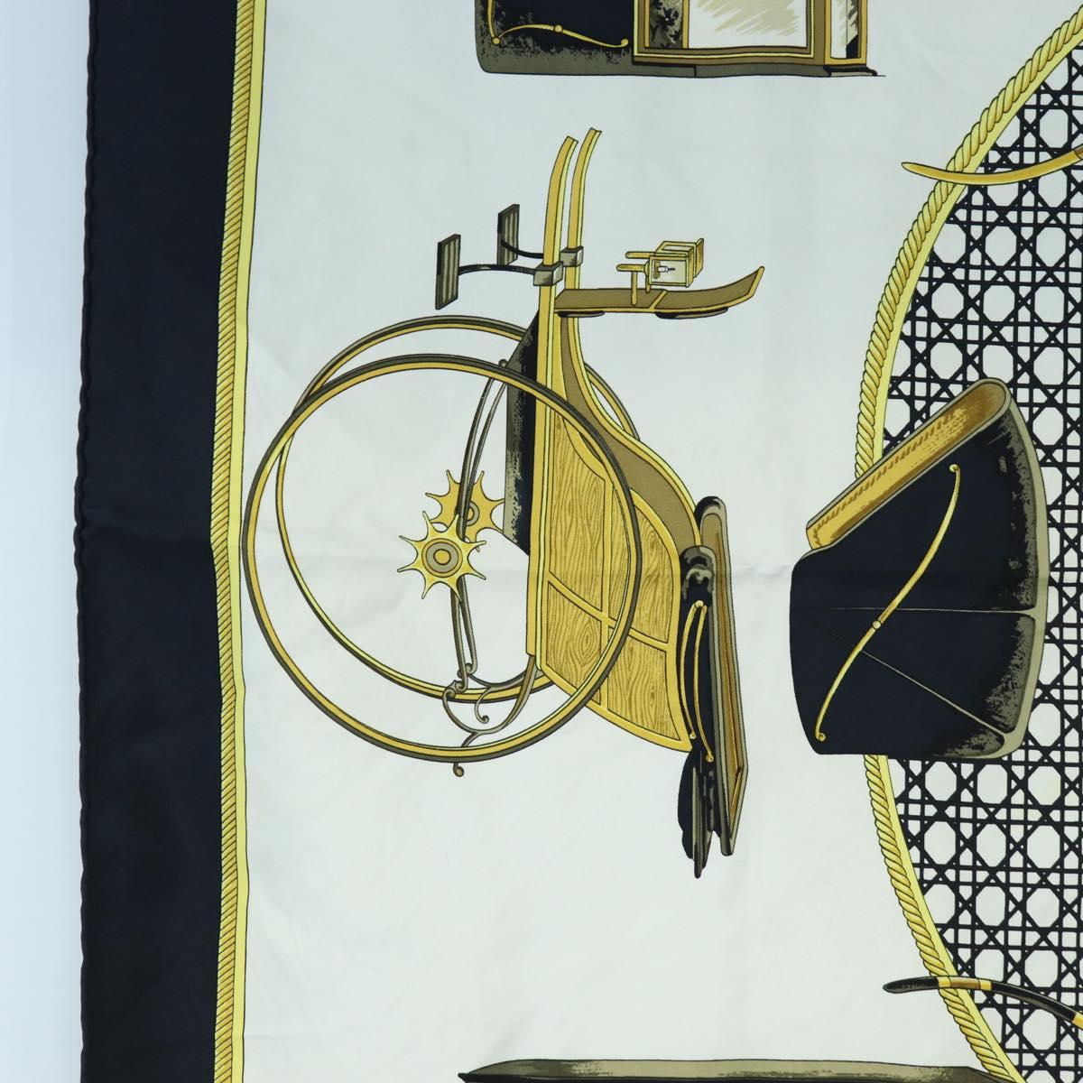 HERMES Carre 90 Scarf Silk Black White Auth bs37175