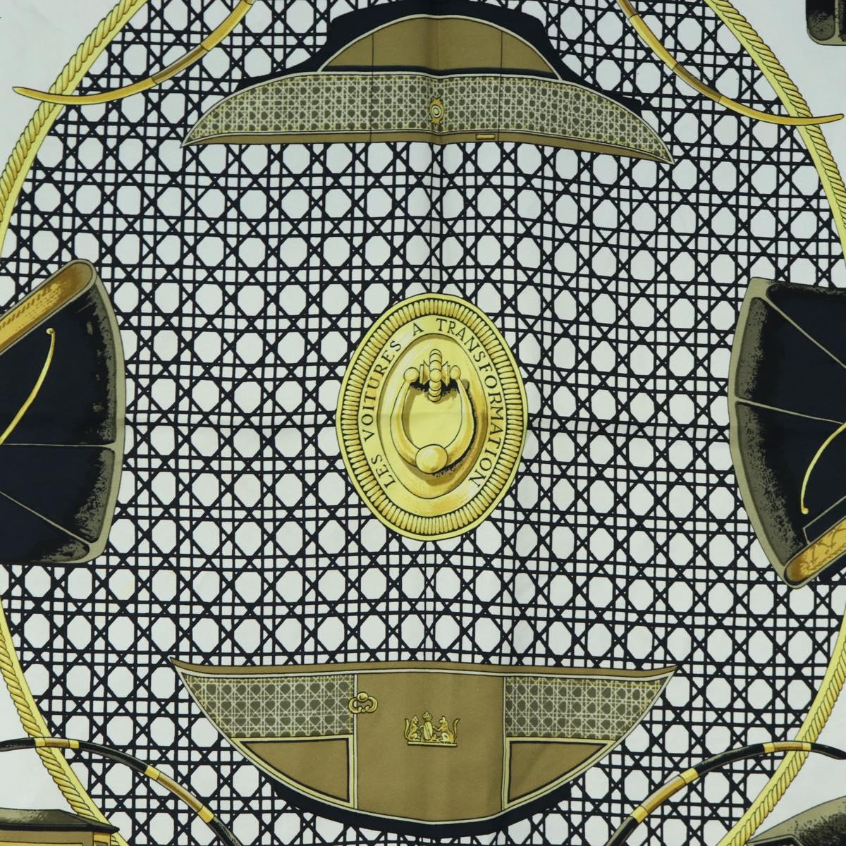 HERMES Carre 90 Scarf Silk Black White Auth bs37175