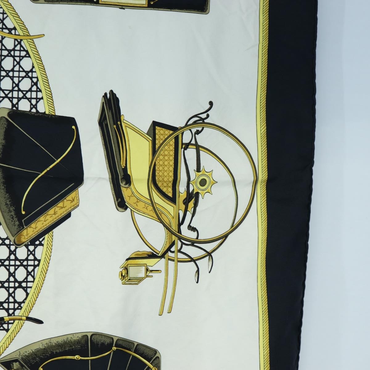 HERMES Carre 90 Scarf Silk Black White Auth bs37175