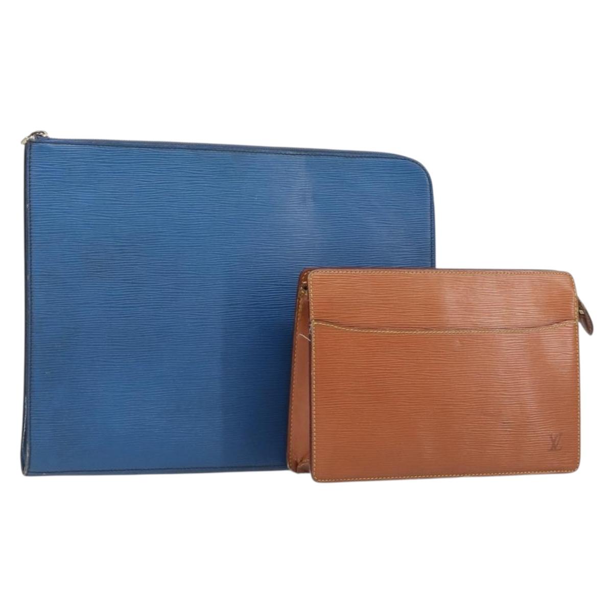 LOUIS VUITTON Epi Clutch Bag 2 Set Blue Brown LV Auth bs37177