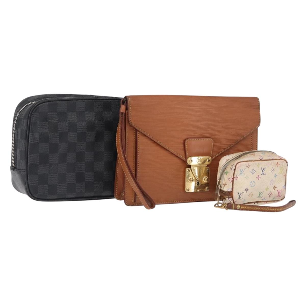 LOUIS VUITTON Damier Graphite Epi Bag Marcolour 3 Set Brown White Auth bs37182