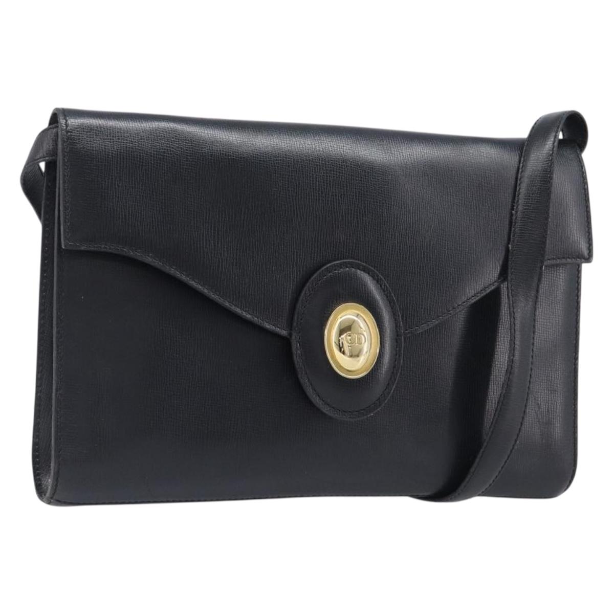 Christian Dior Shoulder Bag Leather Black Gold Auth bs37186