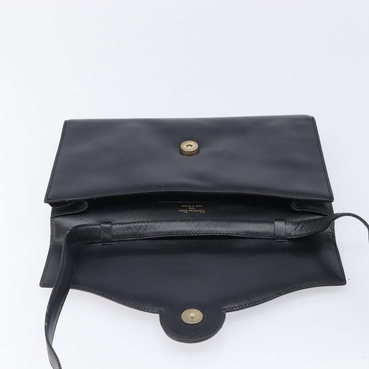 Christian Dior Shoulder Bag Leather Black Gold Auth bs37186