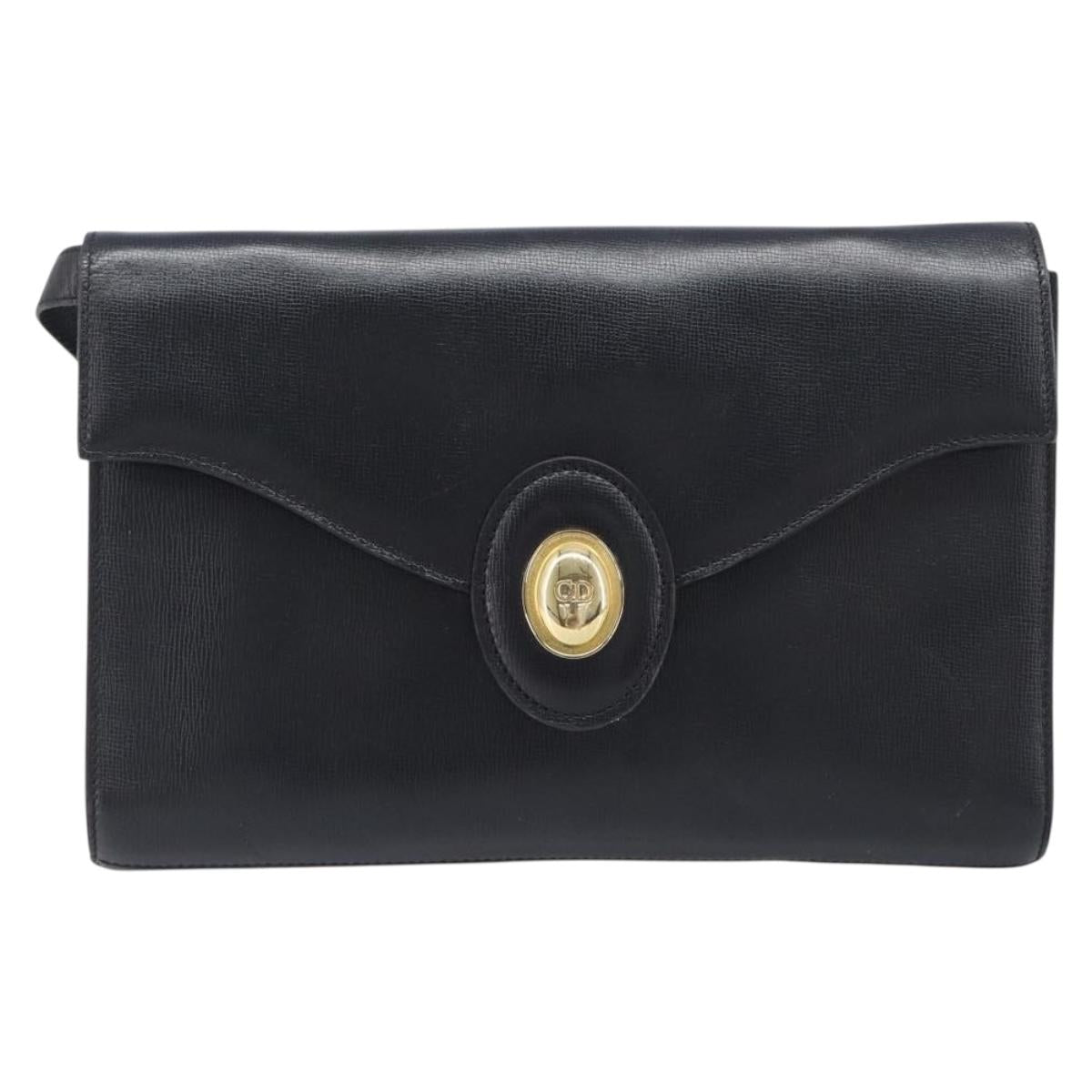 Christian Dior Shoulder Bag Leather Black Gold Auth bs37186