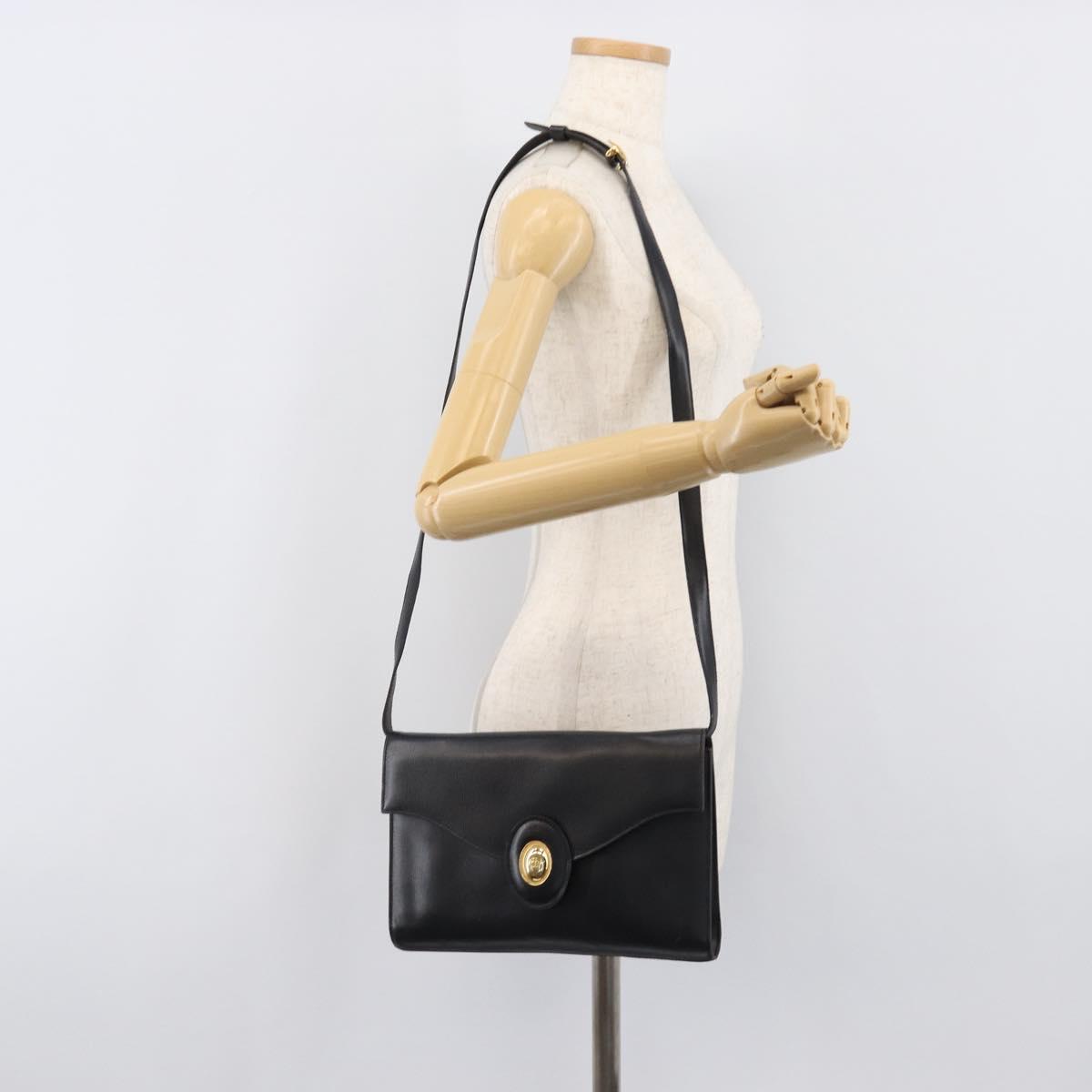 Christian Dior Shoulder Bag Leather Black Gold Auth bs37186