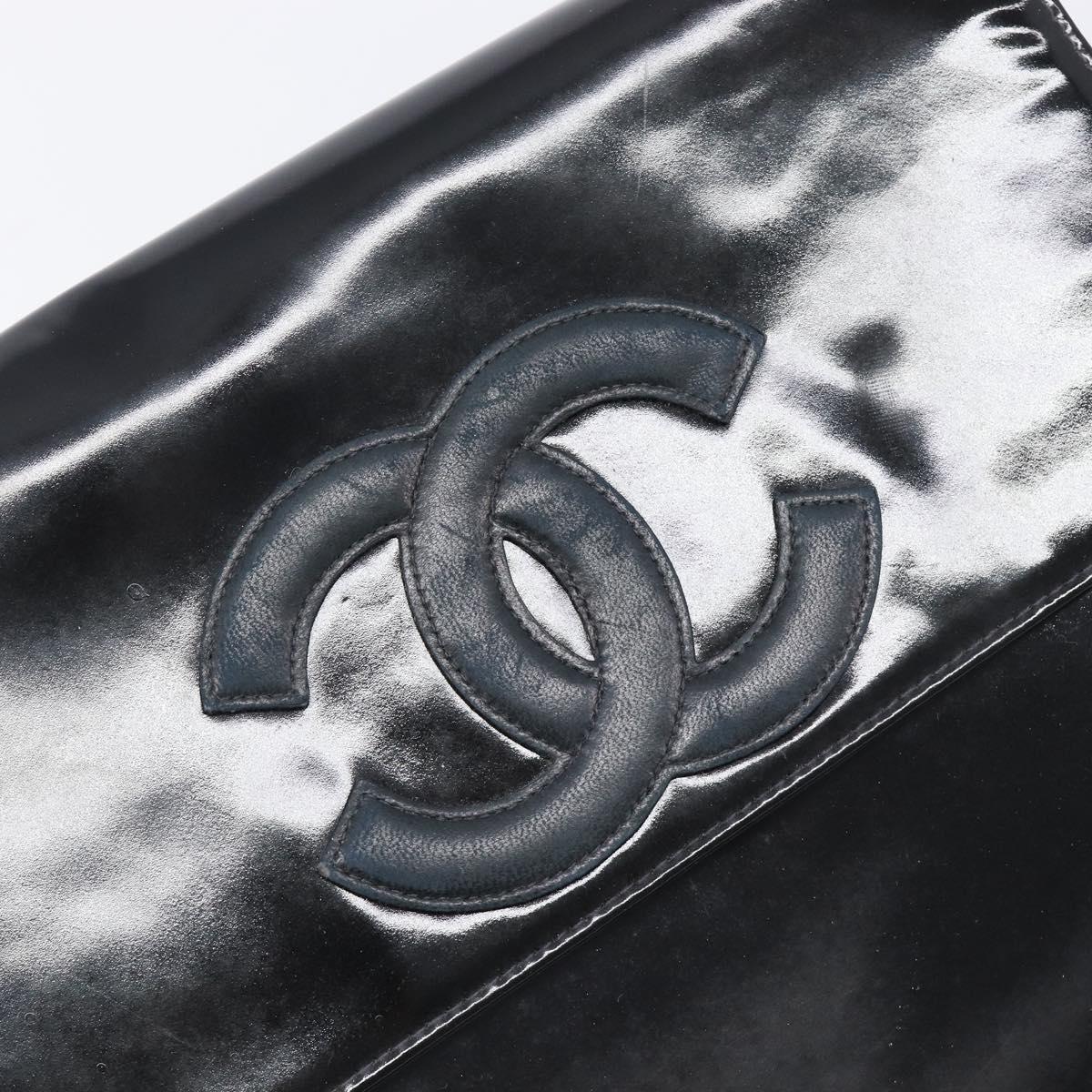 CHANEL COCO Mark Chain Hand Bag Patent leather Black Silver CC Auth bs37188