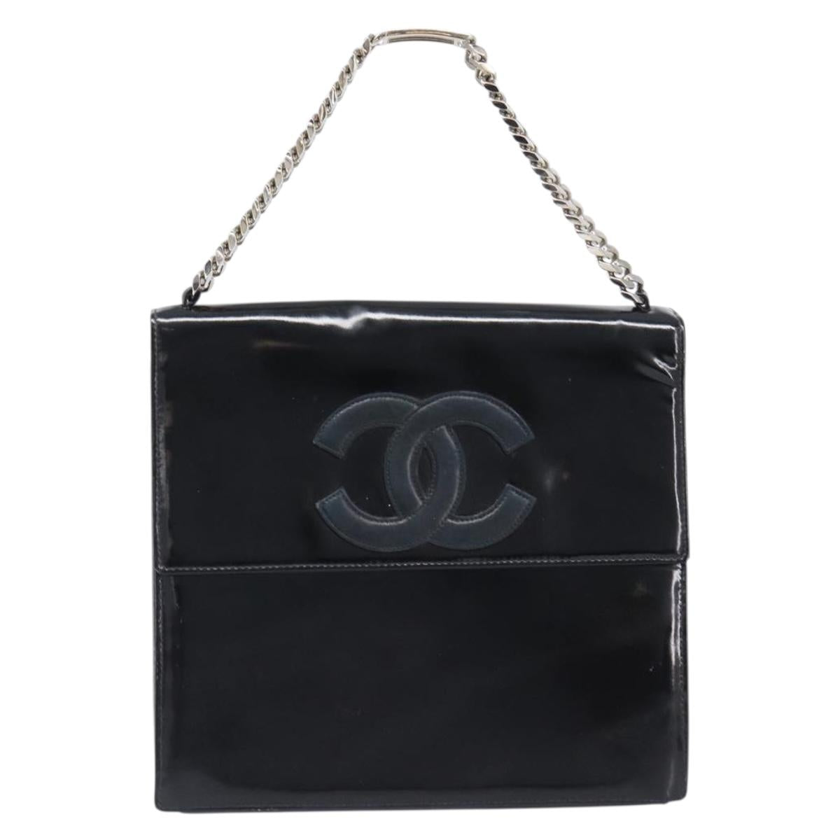 CHANEL COCO Mark Chain Hand Bag Patent leather Black Silver CC Auth bs37188