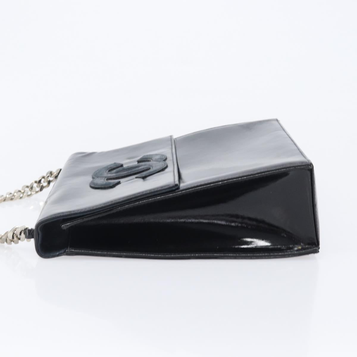 CHANEL COCO Mark Chain Hand Bag Patent leather Black Silver CC Auth bs37188