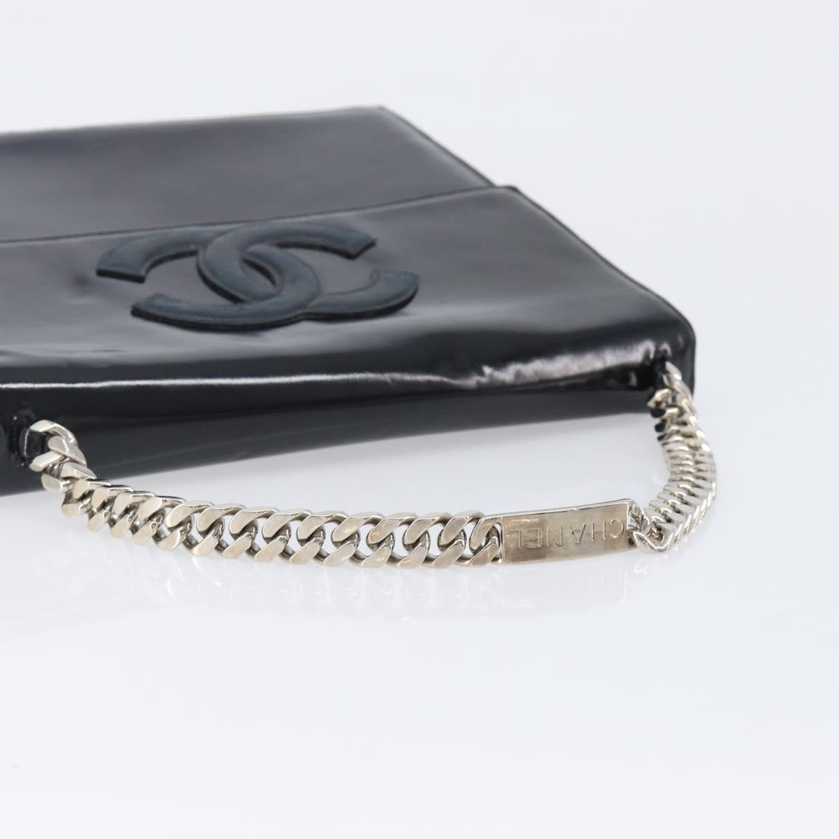 CHANEL COCO Mark Chain Hand Bag Patent leather Black Silver CC Auth bs37188
