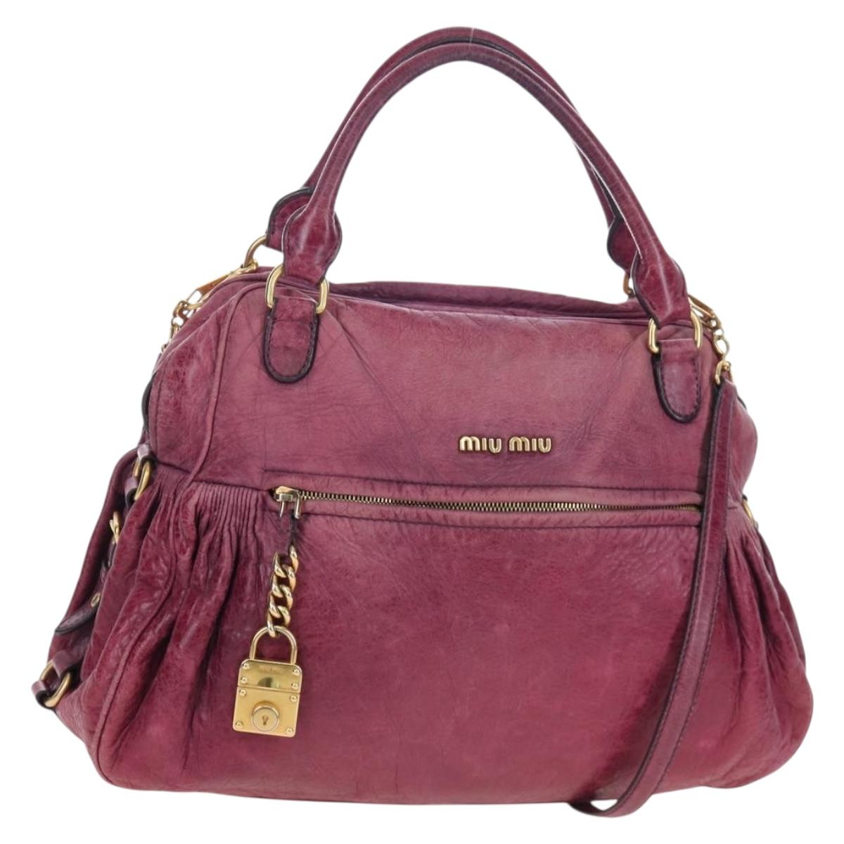 Miu Miu Hand Bag Leather 2way Pink Gold Auth bs37189