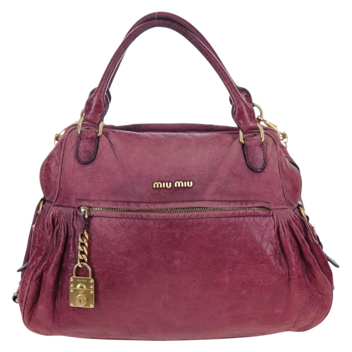 Miu Miu Hand Bag Leather 2way Pink Gold Auth bs37189