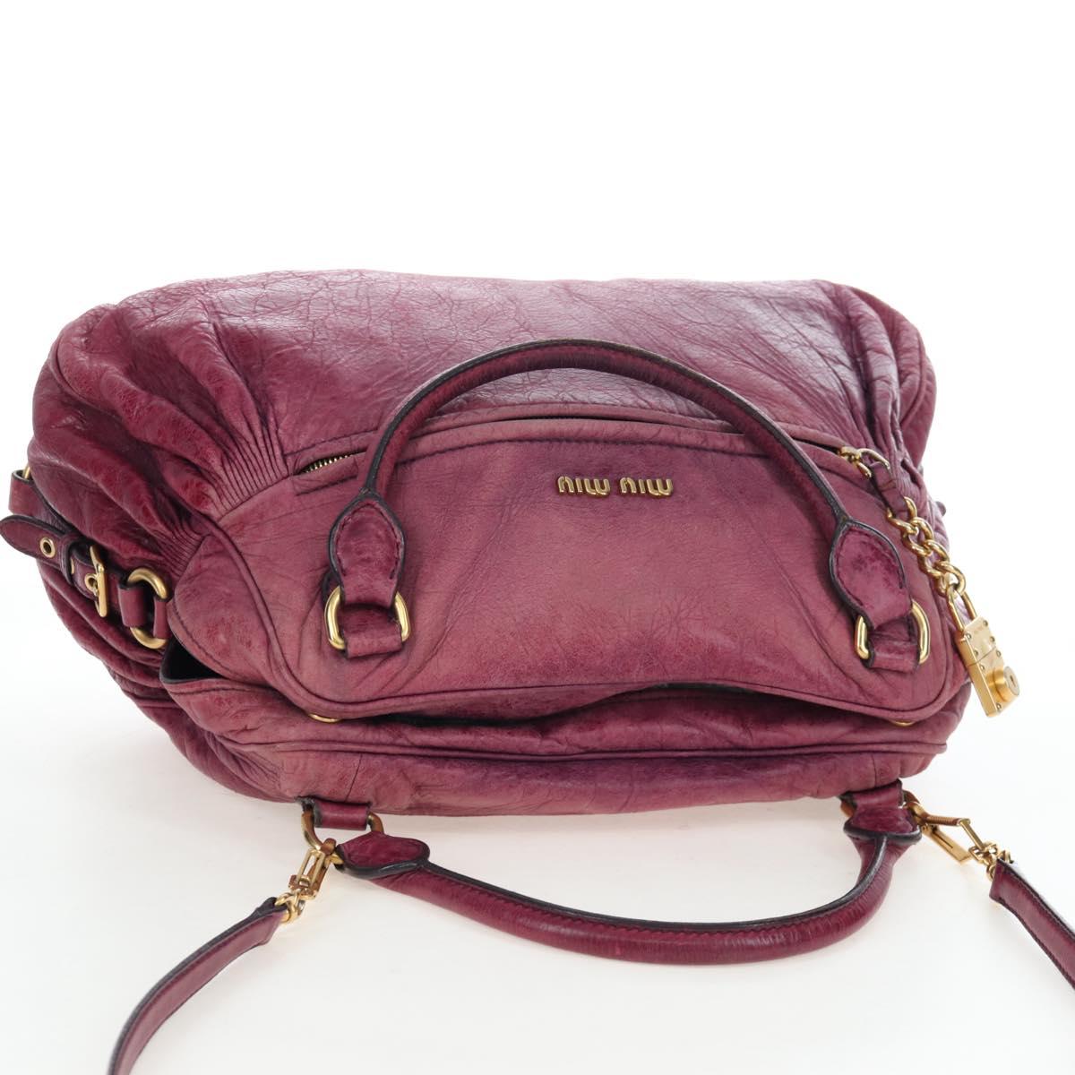 Miu Miu Hand Bag Leather 2way Pink Gold Auth bs37189