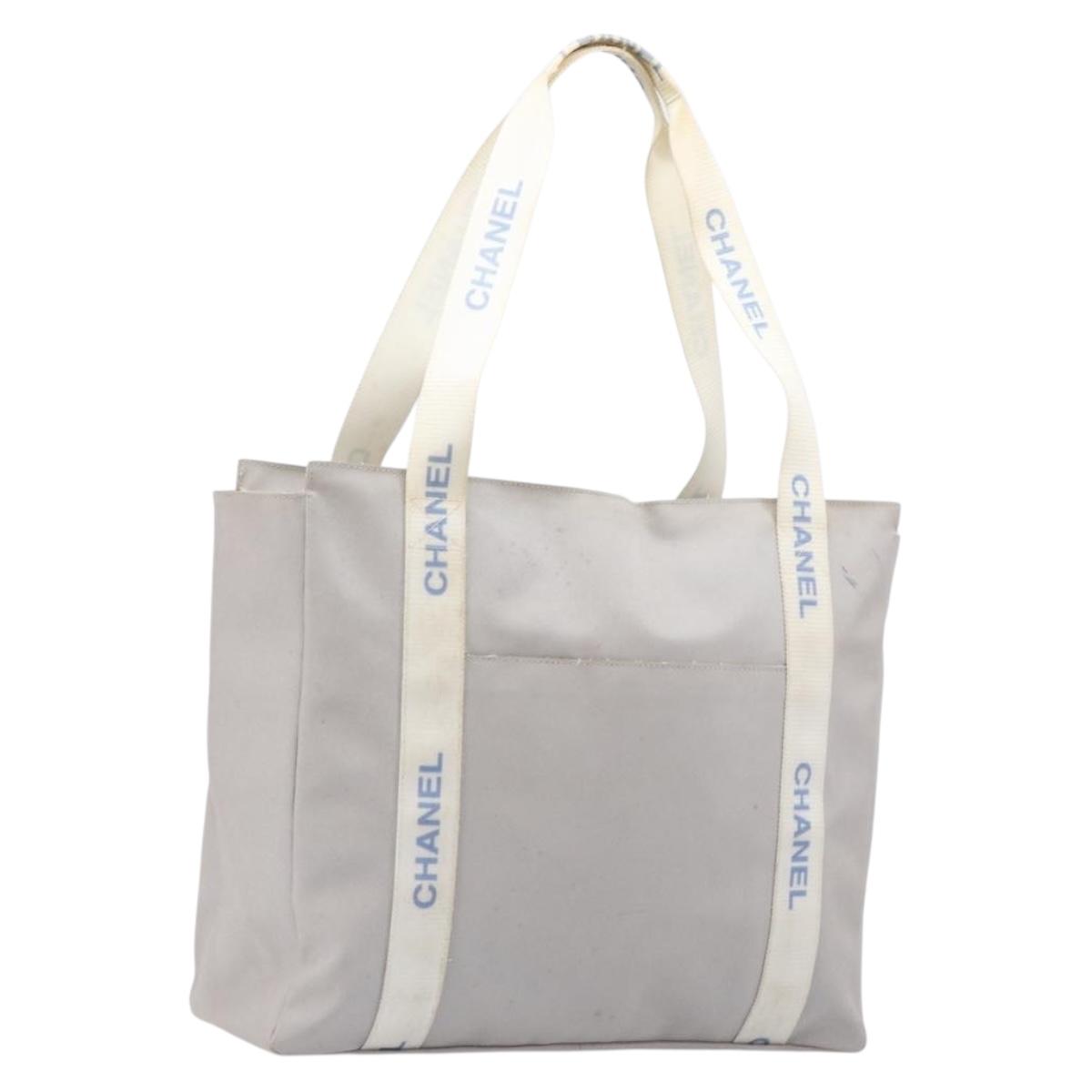 CHANEL Sports Tote Bag Nylon Gray Silver CC Auth bs37193