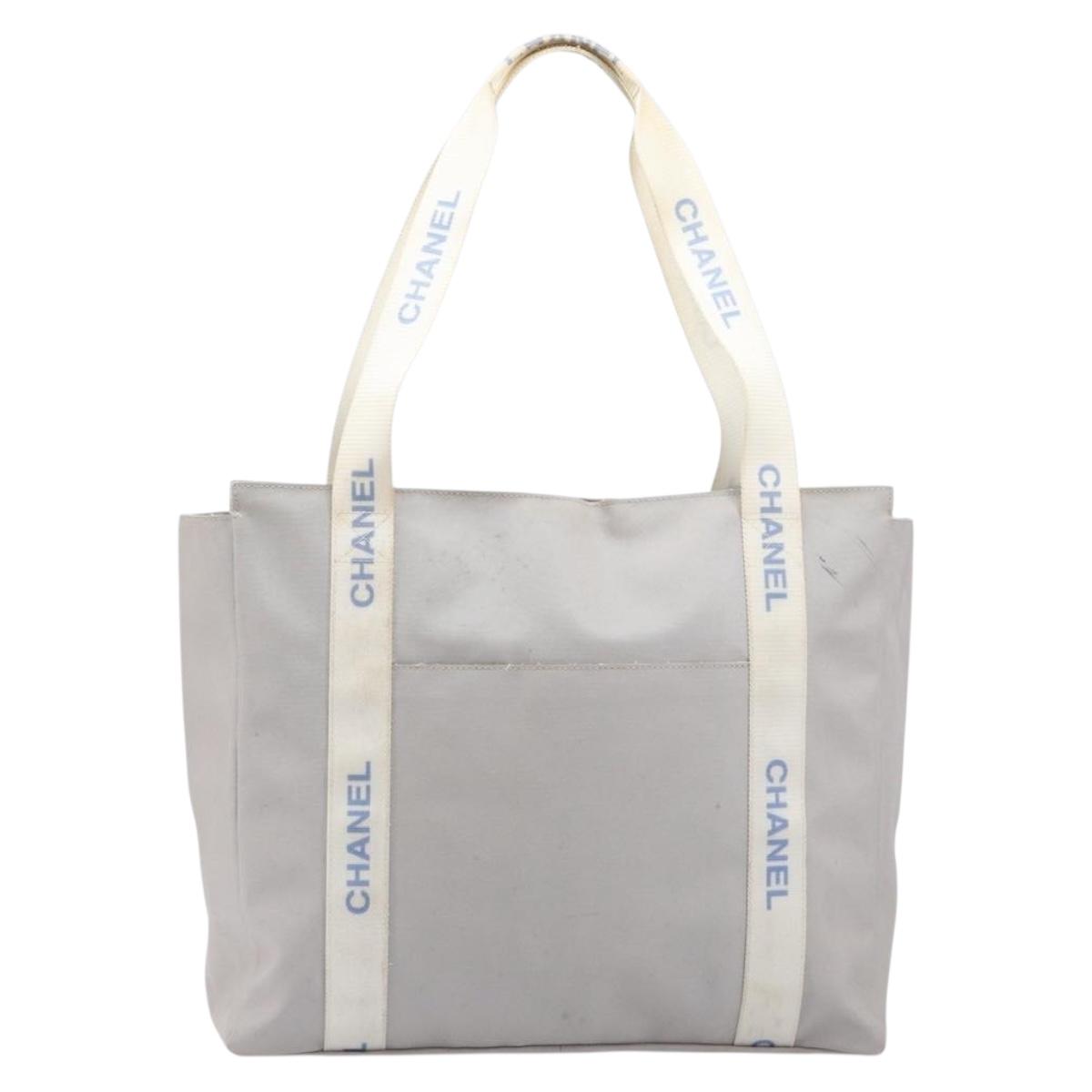 CHANEL Sports Tote Bag Nylon Gray Silver CC Auth bs37193