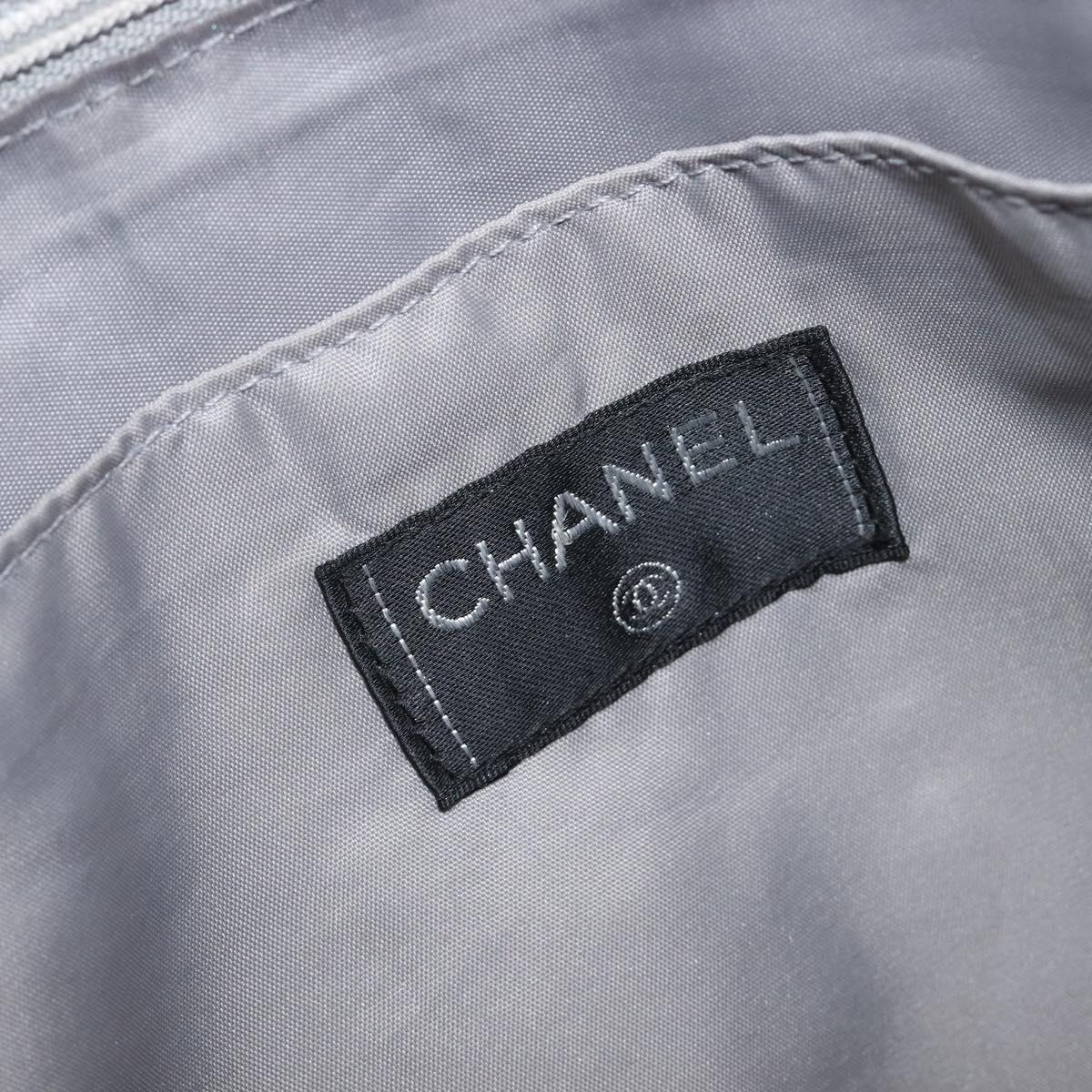 CHANEL Sports Tote Bag Nylon Gray Silver CC Auth bs37193