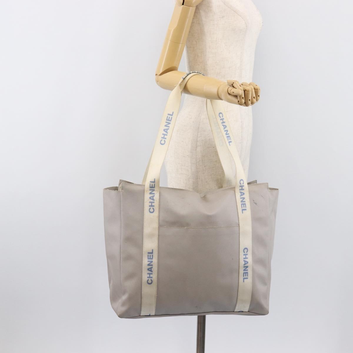 CHANEL Sports Tote Bag Nylon Gray Silver CC Auth bs37193