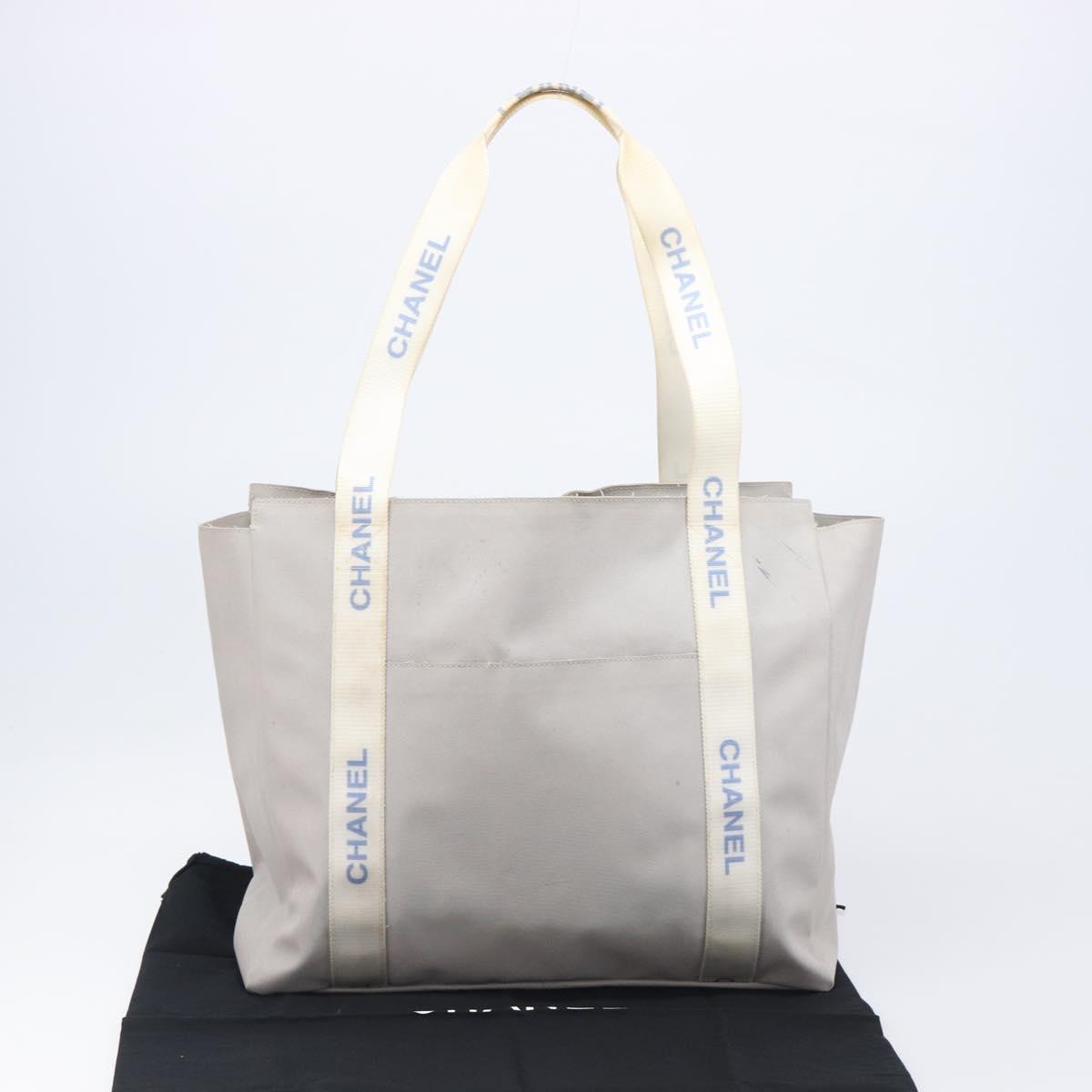 CHANEL Sports Tote Bag Nylon Gray Silver CC Auth bs37193