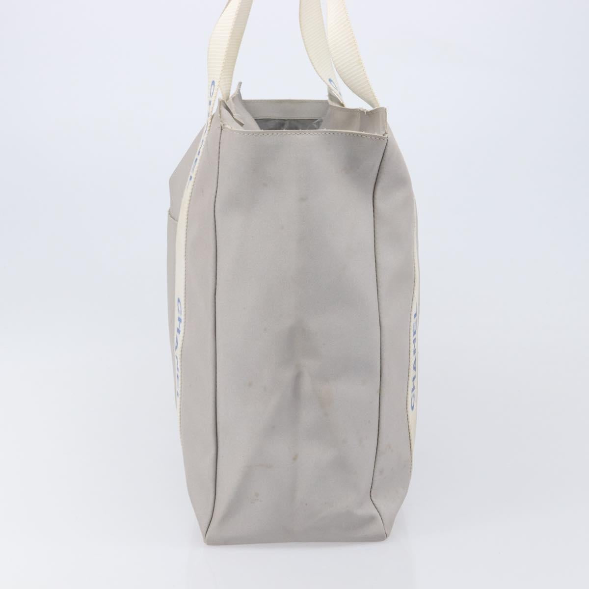 CHANEL Sports Tote Bag Nylon Gray Silver CC Auth bs37193