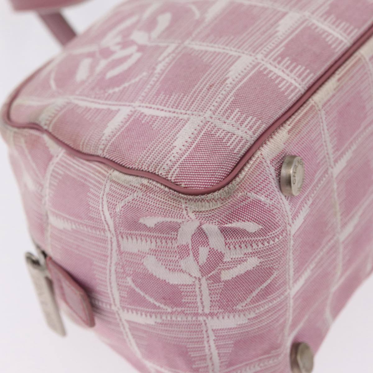 CHANEL New Travel Line Hand Bag Nylon Pink Silver CC Auth bs37194
