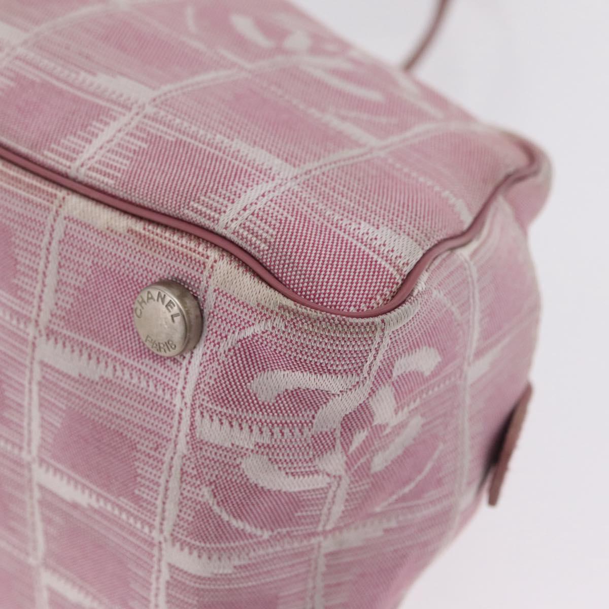 CHANEL New Travel Line Hand Bag Nylon Pink Silver CC Auth bs37194